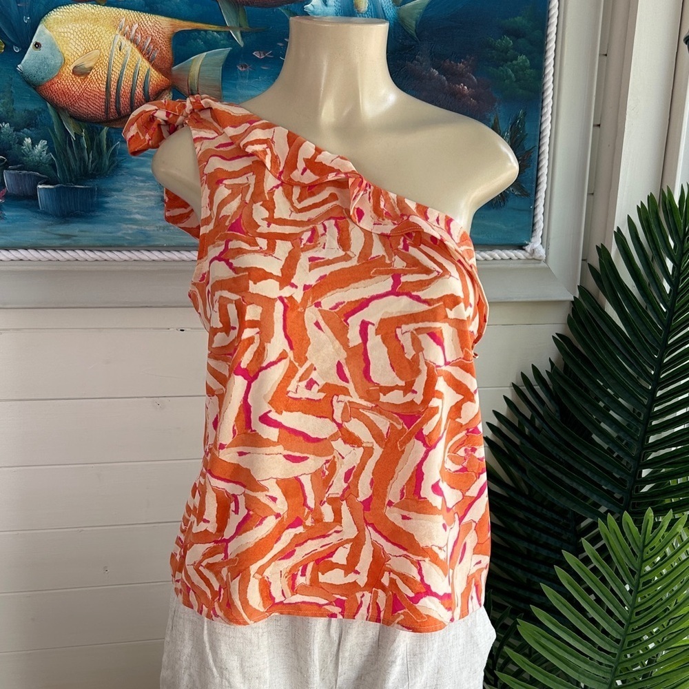 Nine West Orange and Pink One-Shoulder Blouse size L women’s top blouse